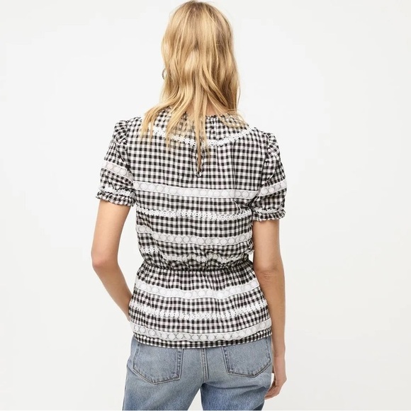 J. Crew Short Sleeve Daisy Chain Peplum Blouse Black White Gingham #AJ433 - Picture 11 of 11